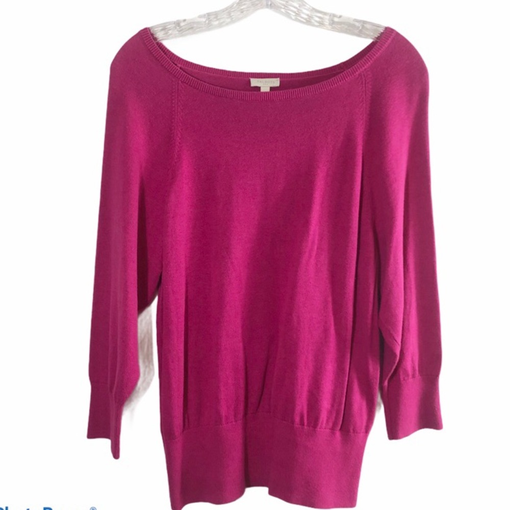 Talbots Medium bright rose Pink 3/4 Sleeve Sweater with stretch cuffs and hem